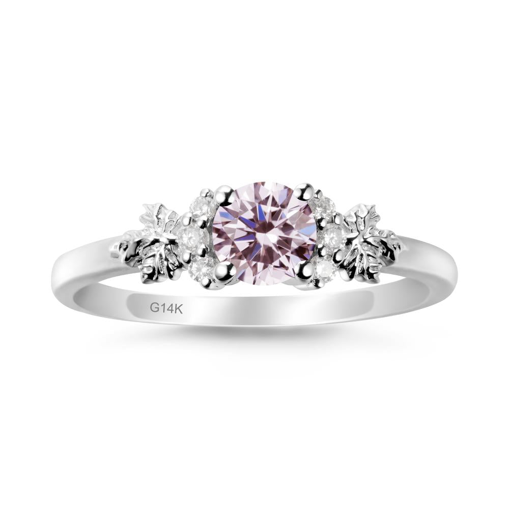 Maple Leaf Ring with Round Pink Cubic Zirconia - LUO Jewelry #metal_14k white gold