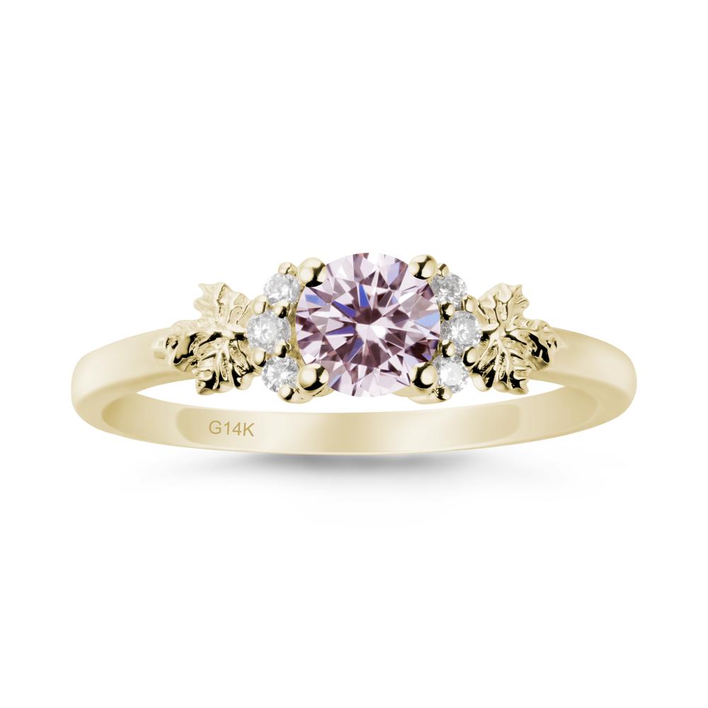 Maple Leaf Ring with Round Pink Cubic Zirconia - LUO Jewelry #metal_14k yellow gold