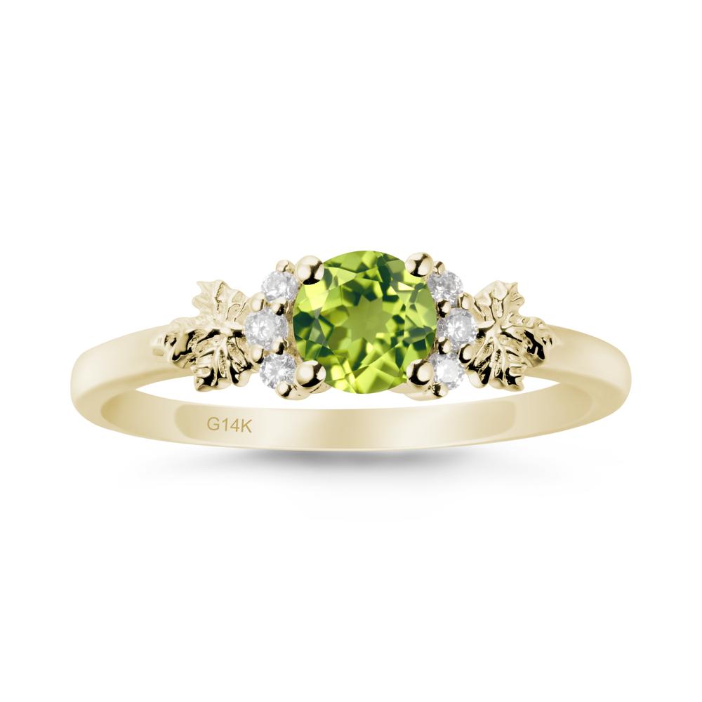 Maple Leaf Round Peridot Ring - LUO Jewelry #metal_14k yellow gold