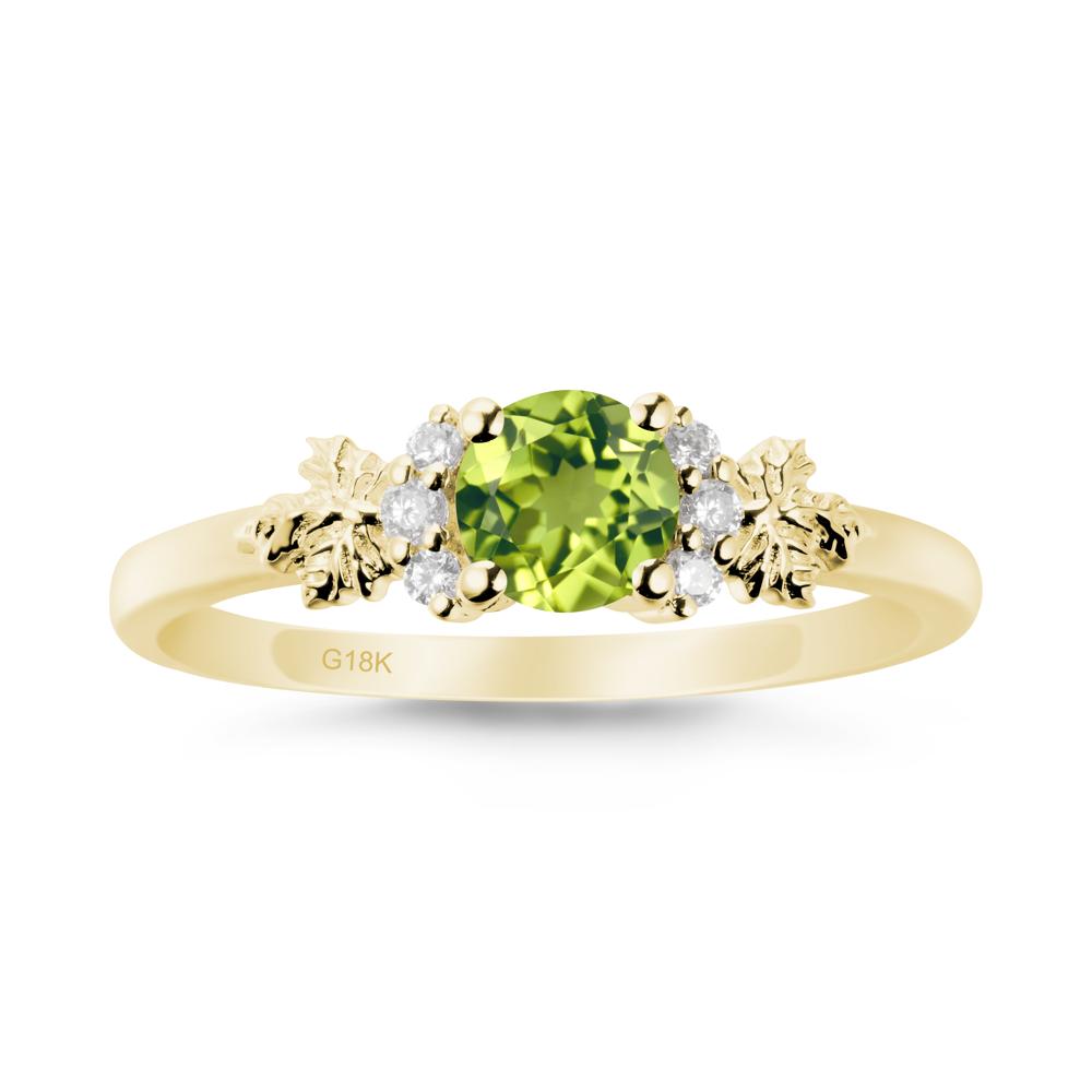 Maple Leaf Round Peridot Ring - LUO Jewelry #metal_18k yellow gold