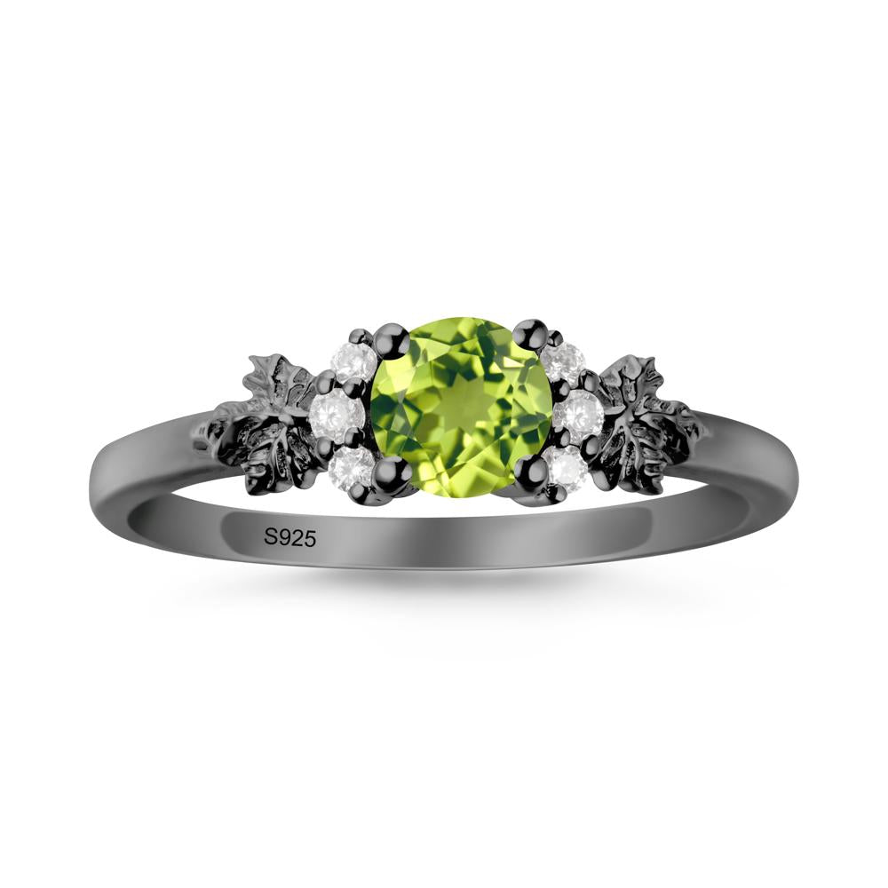 Maple Leaf Round Peridot Ring - LUO Jewelry #metal_black finish sterling silver