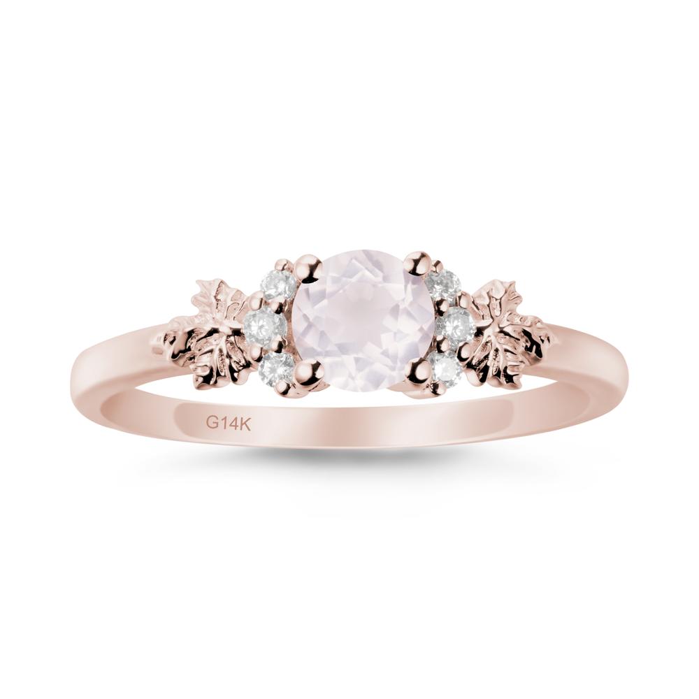 Maple Leaf Ring with Round Rose Quartz - LUO Jewelry #metal_14k rose gold