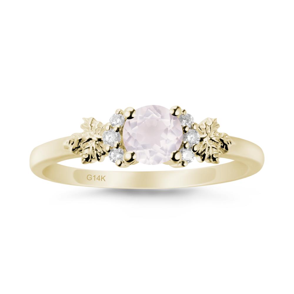 Maple Leaf Ring with Round Rose Quartz - LUO Jewelry #metal_14k yellow gold