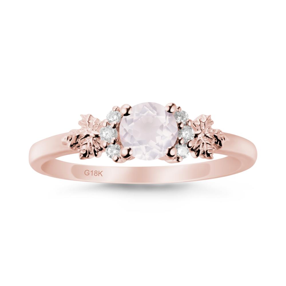 Maple Leaf Ring with Round Rose Quartz - LUO Jewelry #metal_18k rose gold