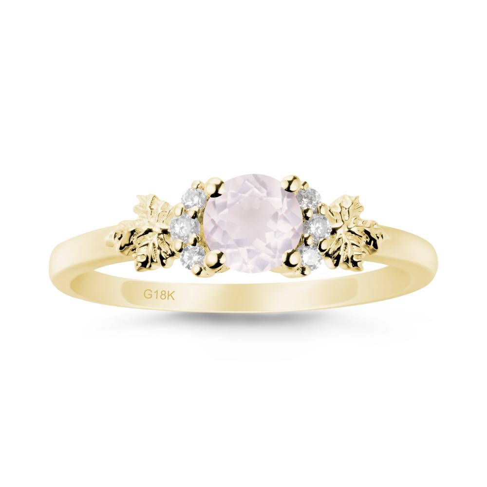 Maple Leaf Ring with Round Rose Quartz - LUO Jewelry #metal_18k yellow gold