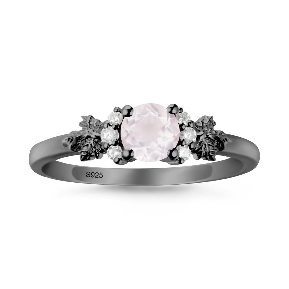 Maple Leaf Ring with Round Rose Quartz - LUO Jewelry #metal_black finish sterling silver
