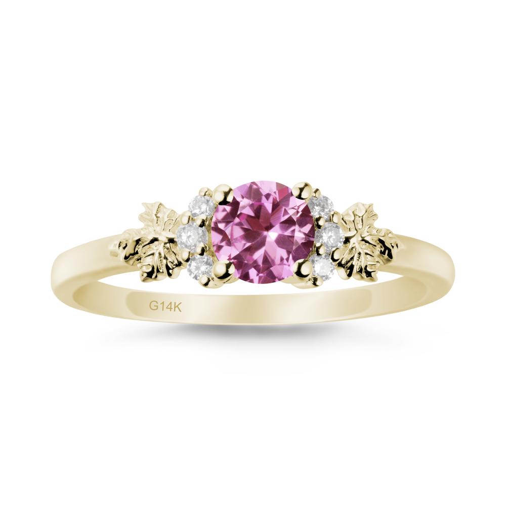 Maple Leaf Round Pink Sapphire Ring - LUO Jewelry #metal_14k yellow gold