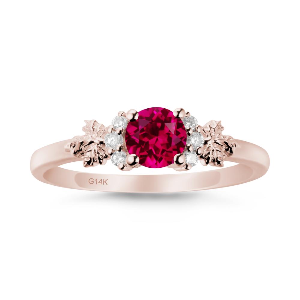 Maple Leaf Ring with Round Ruby - LUO Jewelry #metal_14k rose gold