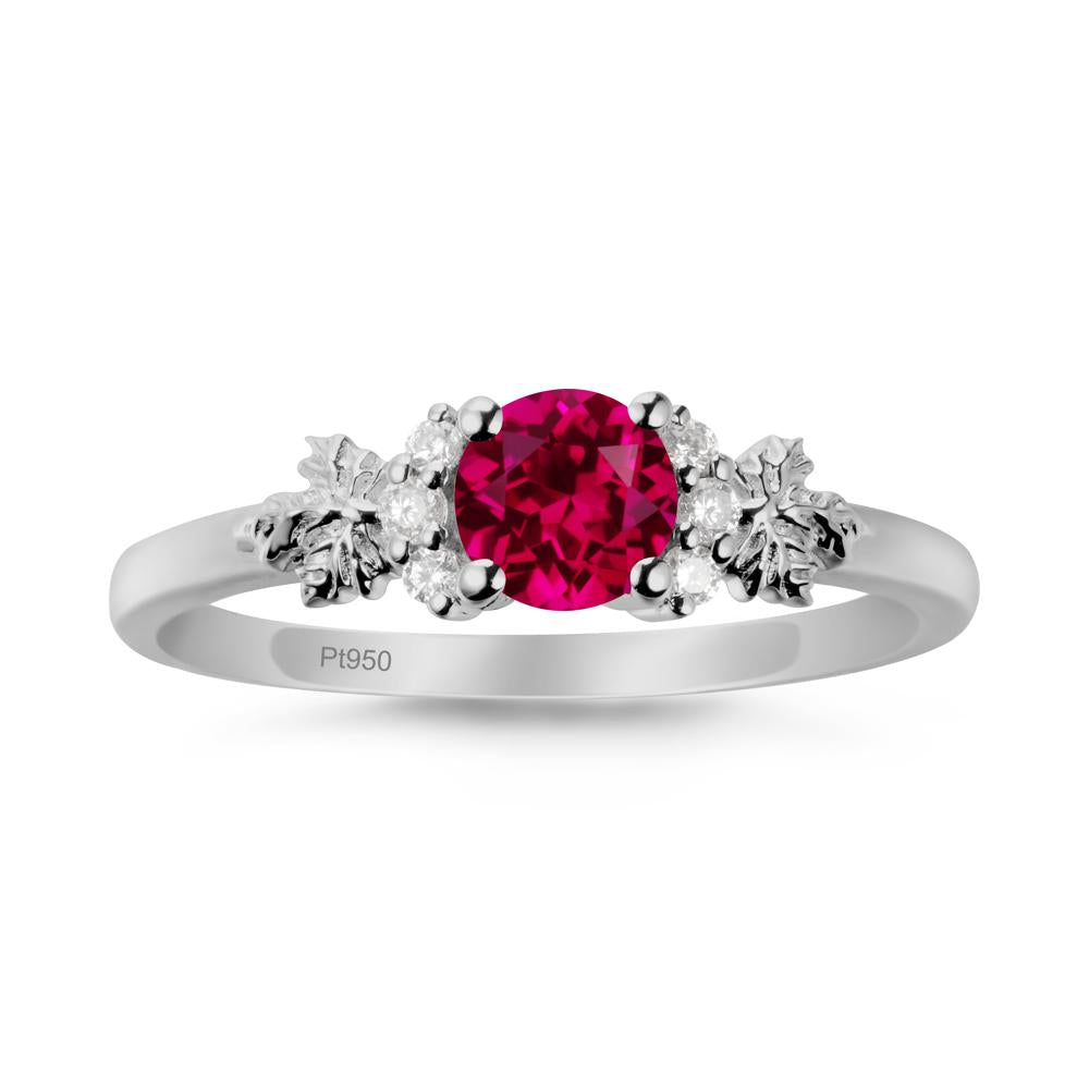 Maple Leaf Ring with Round Ruby - LUO Jewelry #metal_platinum