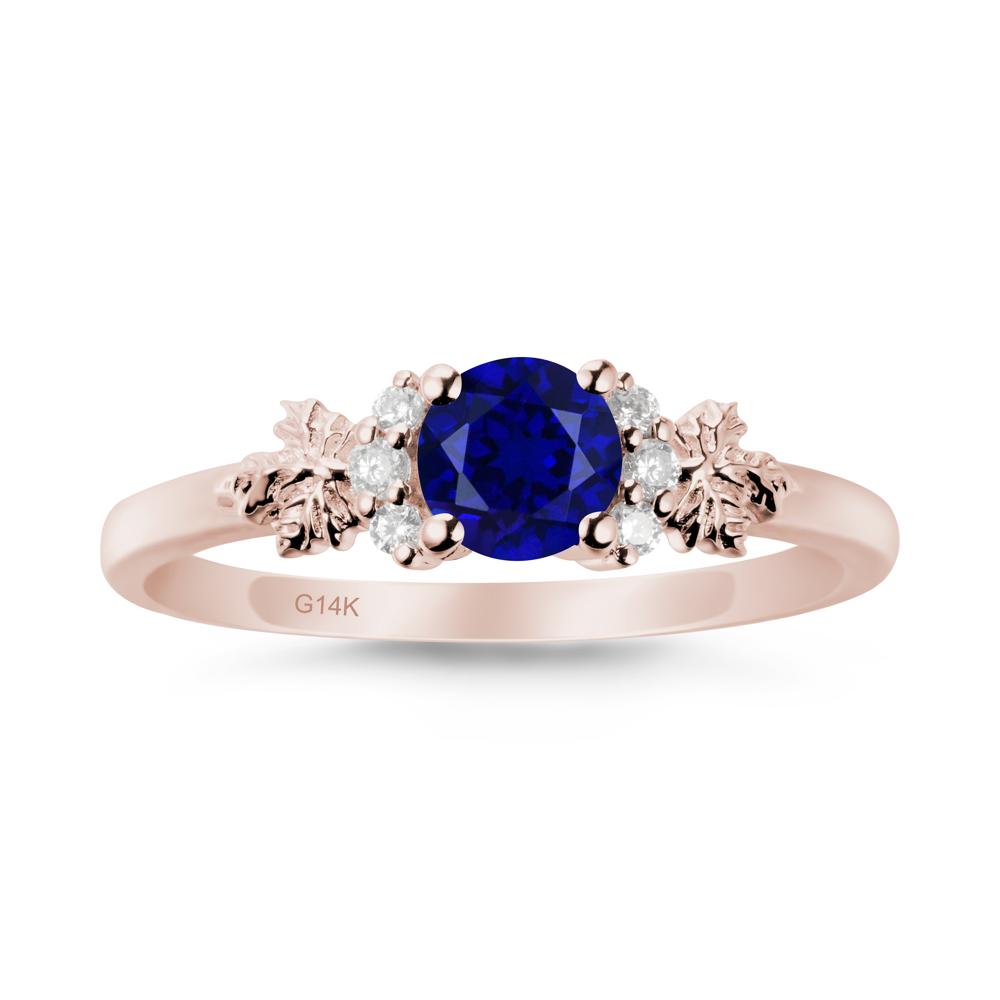 Maple Leaf Round Sapphire Ring - LUO Jewelry #metal_14k rose gold