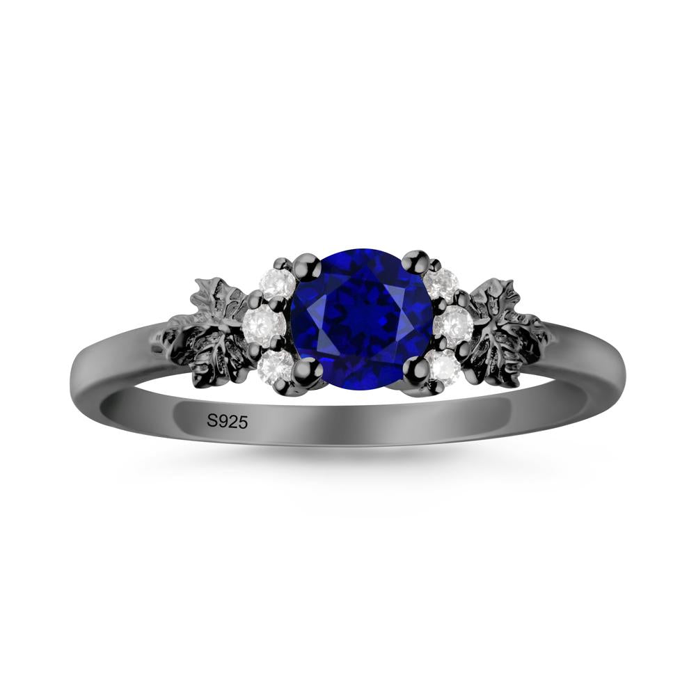 Maple Leaf Round Sapphire Ring - LUO Jewelry #metal_black finish sterling silver