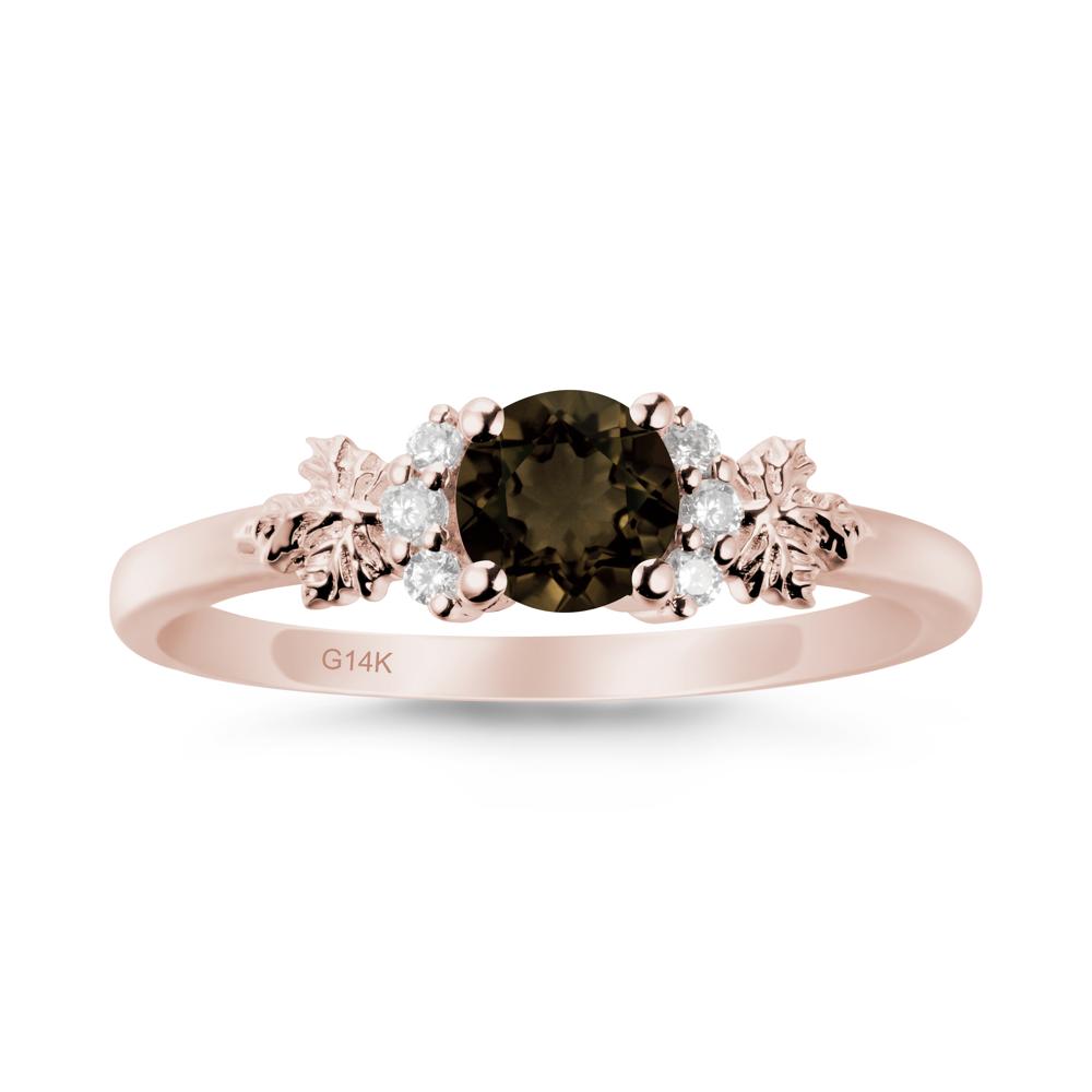 Maple Leaf Ring with Round Smoky Quartz - LUO Jewelry #metal_14k rose gold