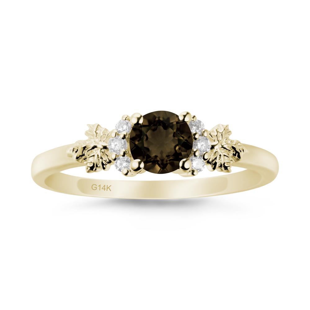 Maple Leaf Ring with Round Smoky Quartz - LUO Jewelry #metal_14k yellow gold