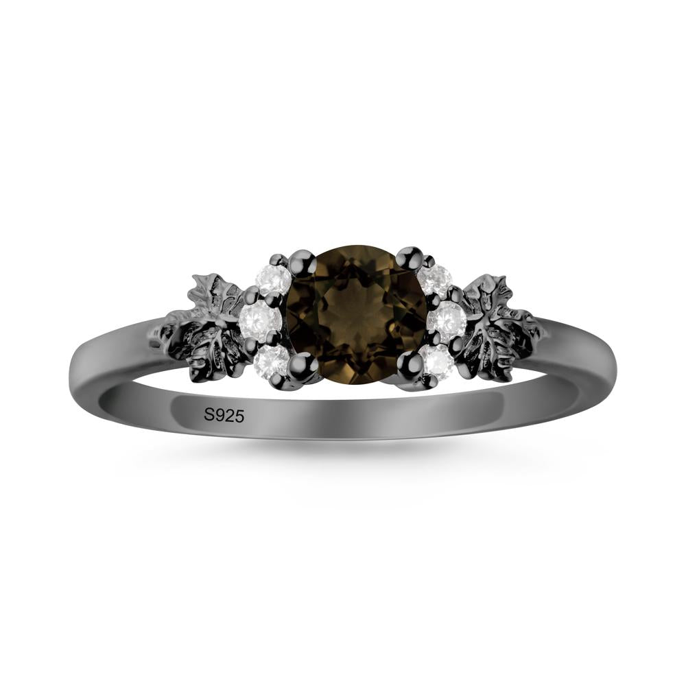 Maple Leaf Ring with Round Smoky Quartz - LUO Jewelry #metal_black finish sterling silver