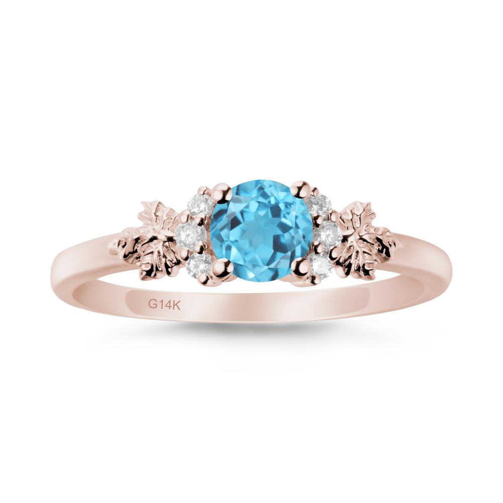Maple Leaf Round Swiss Blue Topaz Ring - LUO Jewelry #metal_14k rose gold
