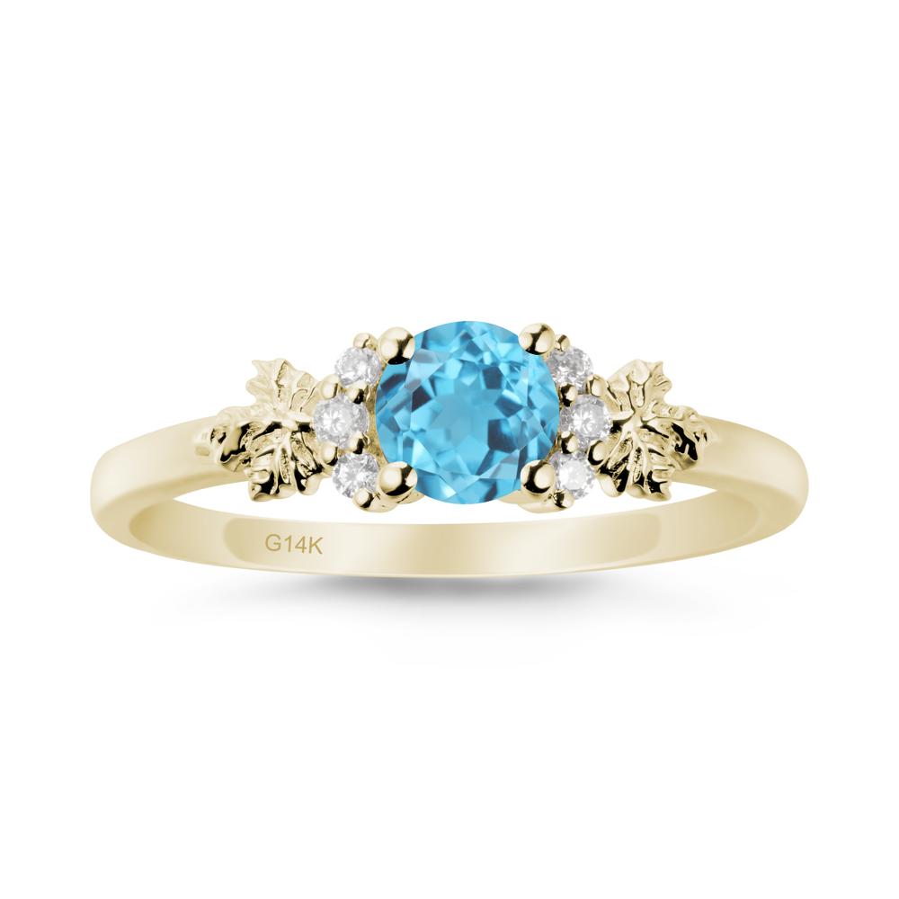 Maple Leaf Round Swiss Blue Topaz Ring - LUO Jewelry #metal_14k yellow gold
