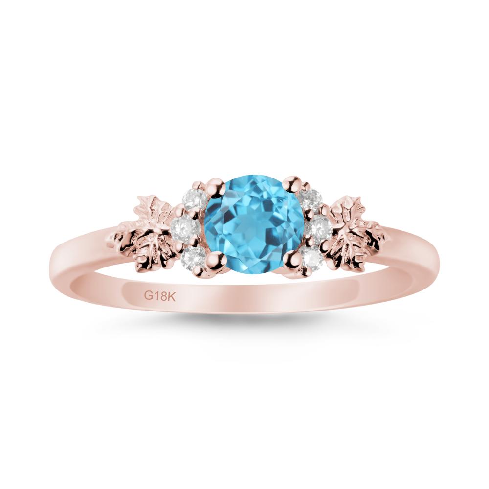 Maple Leaf Round Swiss Blue Topaz Ring - LUO Jewelry #metal_18k rose gold