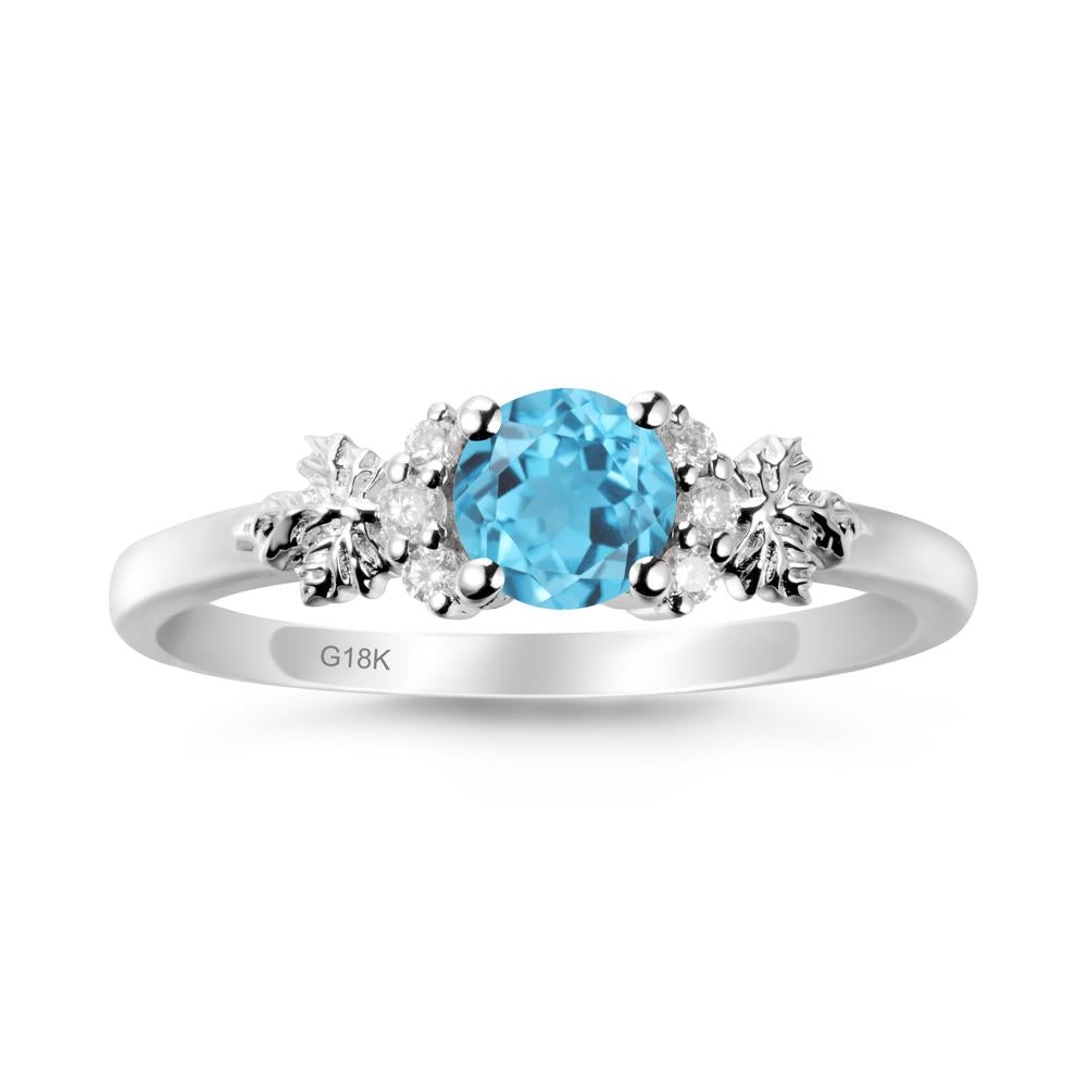 Maple Leaf Round Swiss Blue Topaz Ring - LUO Jewelry #metal_18k white gold