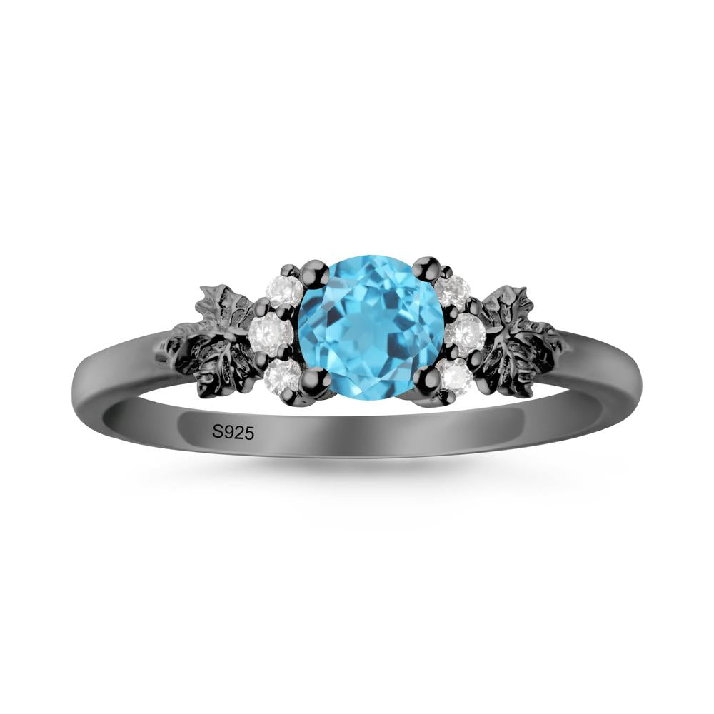 Maple Leaf Round Swiss Blue Topaz Ring - LUO Jewelry #metal_black finish sterling silver