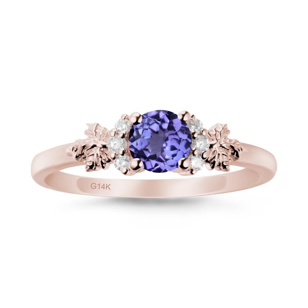 Maple Leaf Ring with Round Tanzanite - LUO Jewelry #metal_14k rose gold