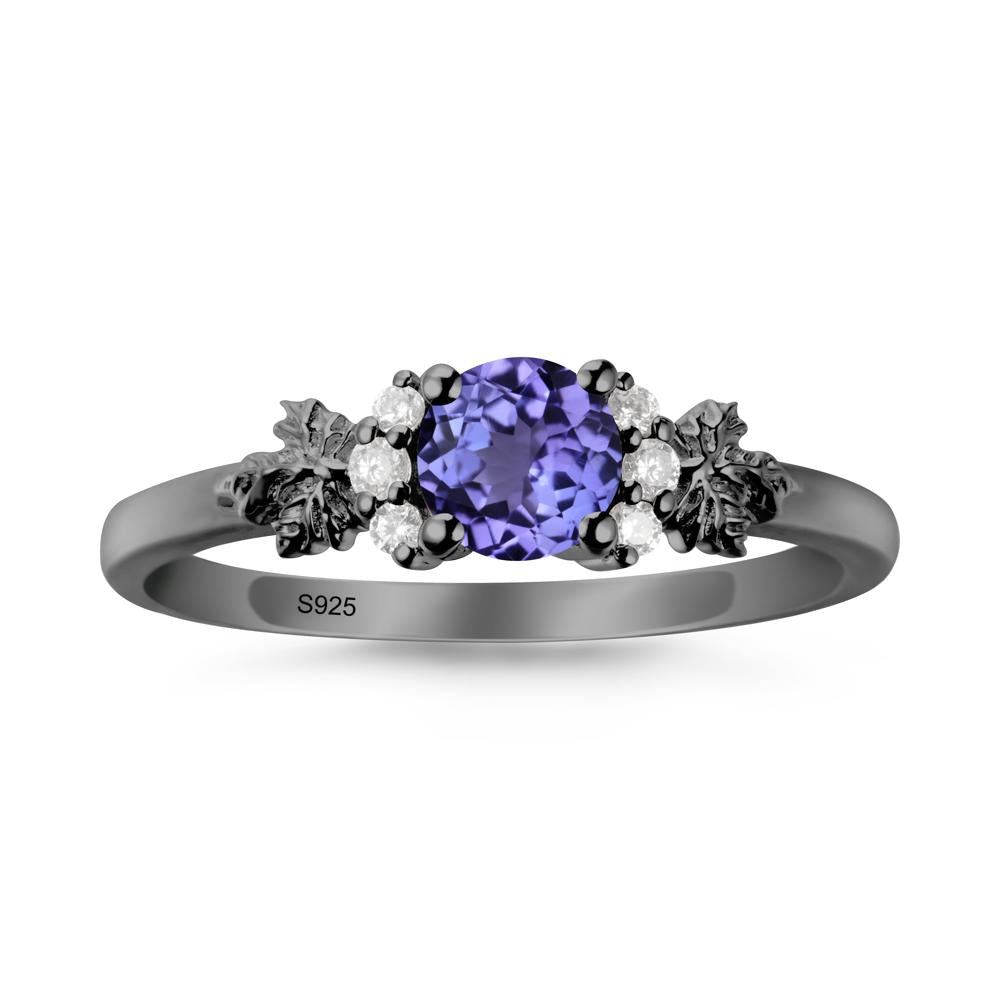 Maple Leaf Ring with Round Tanzanite - LUO Jewelry #metal_black finish sterling silver