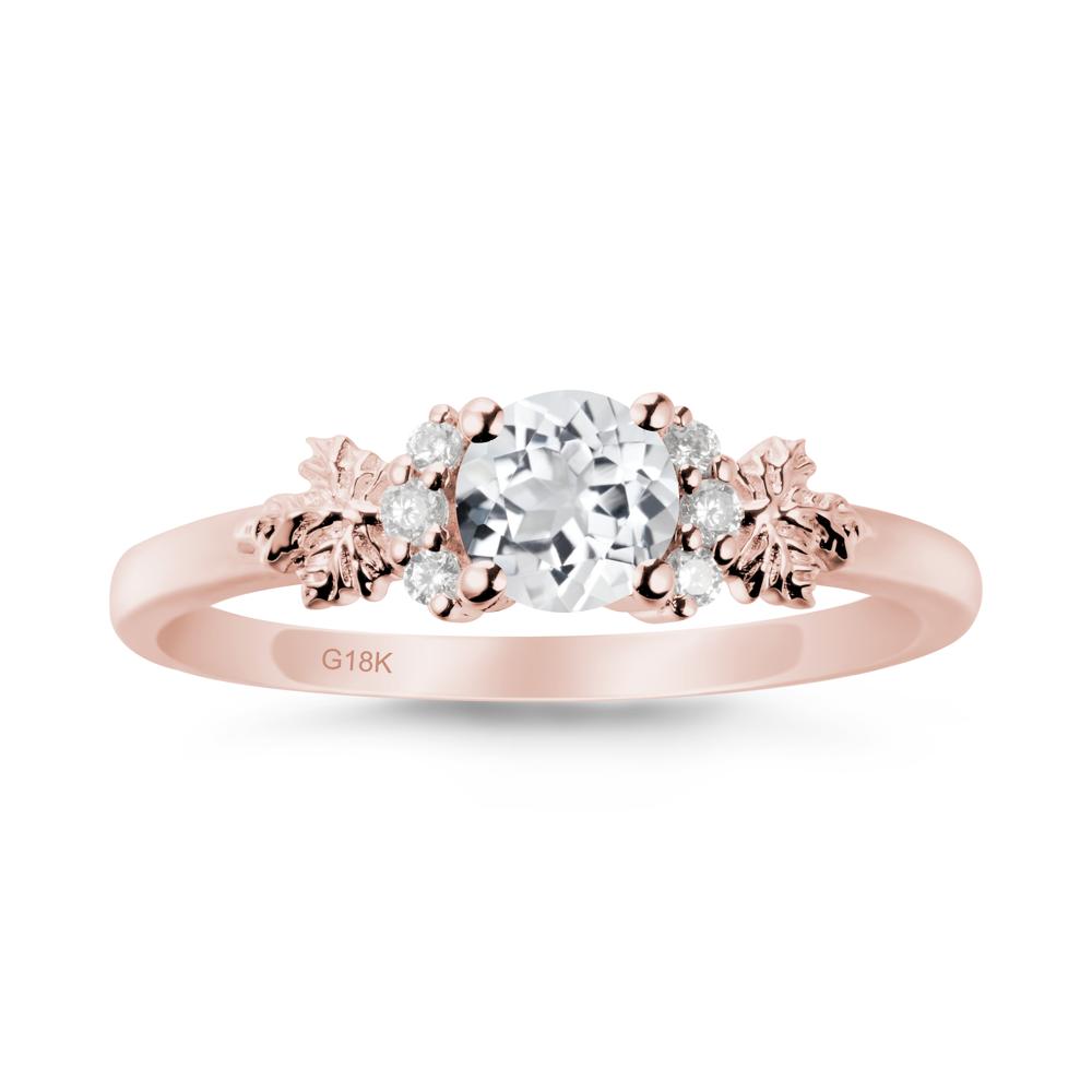 Maple Leaf Round White Topaz Ring - LUO Jewelry #metal_18k rose gold