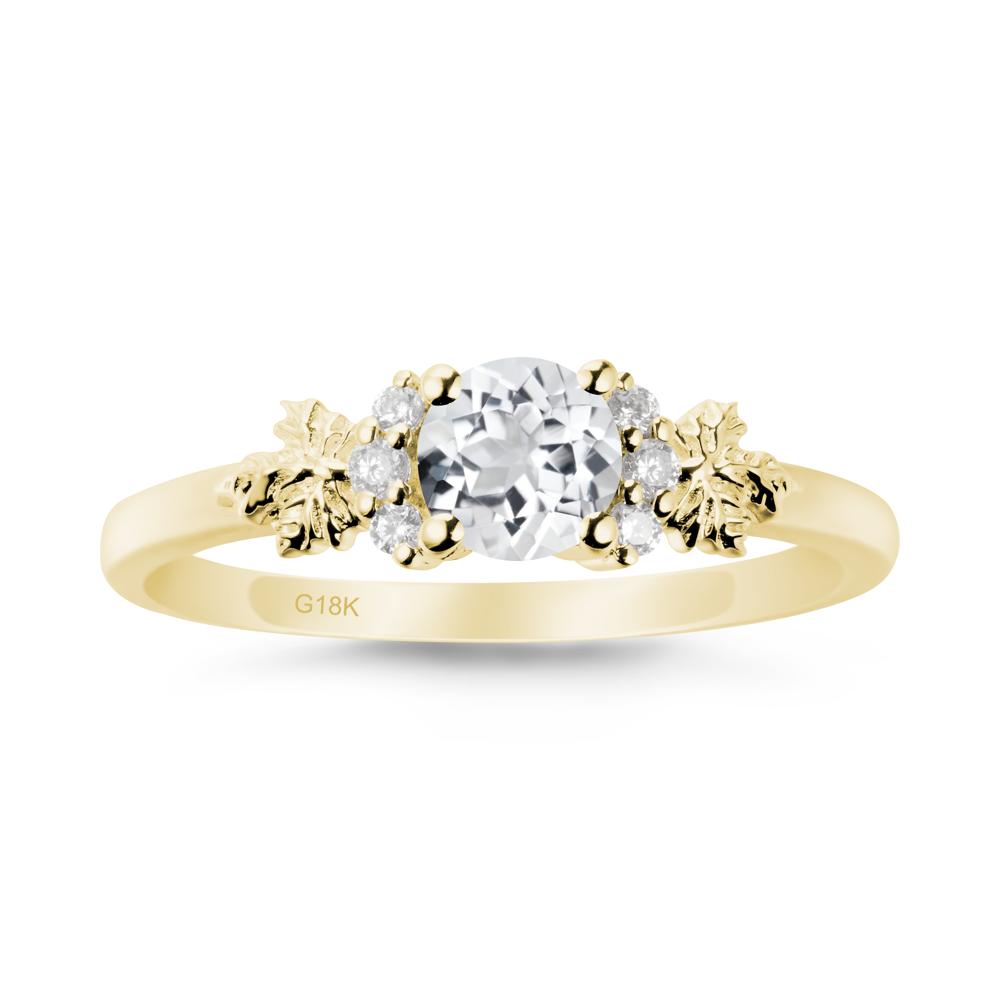 Maple Leaf Round White Topaz Ring - LUO Jewelry #metal_18k yellow gold
