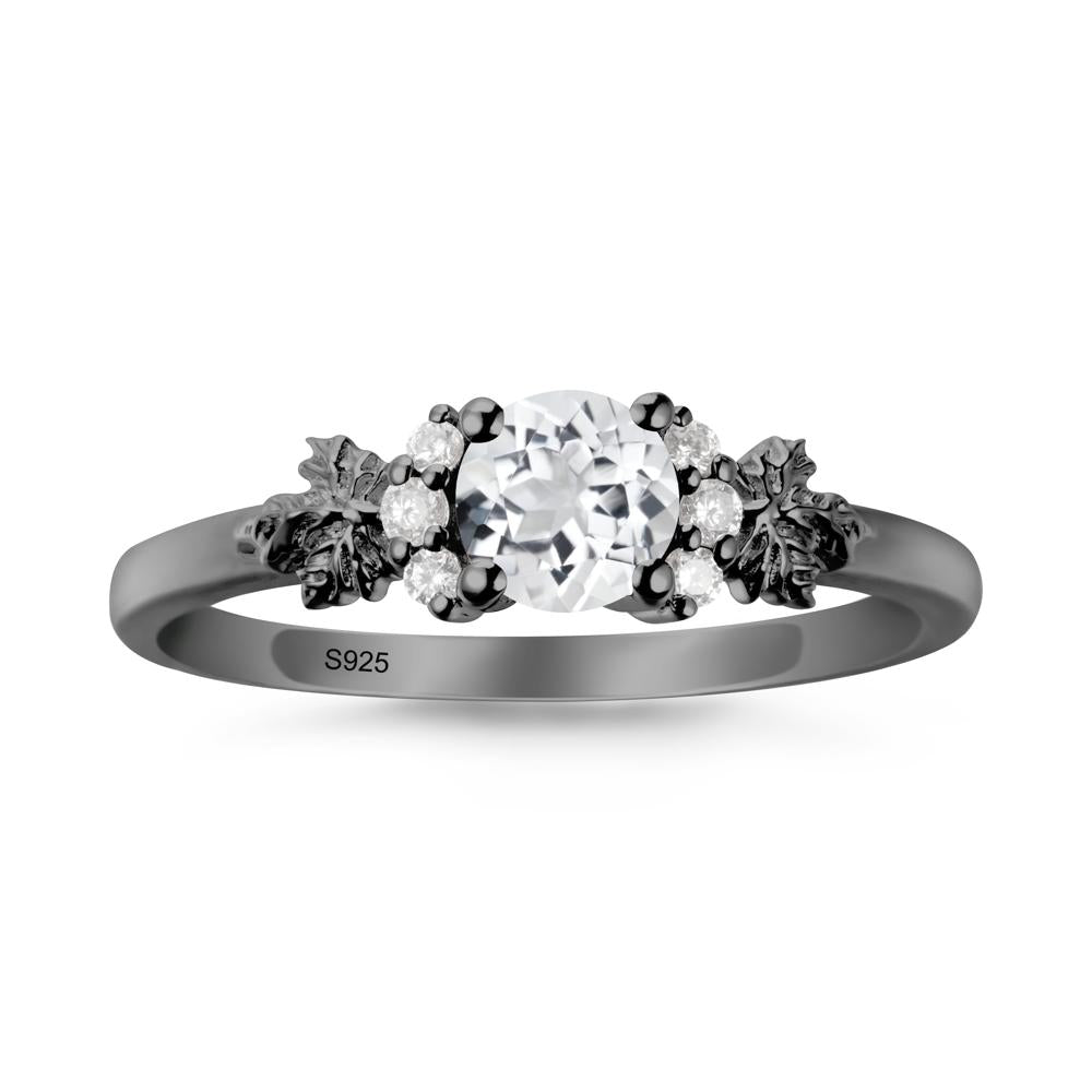 Maple Leaf Round White Topaz Ring - LUO Jewelry #metal_black finish sterling silver