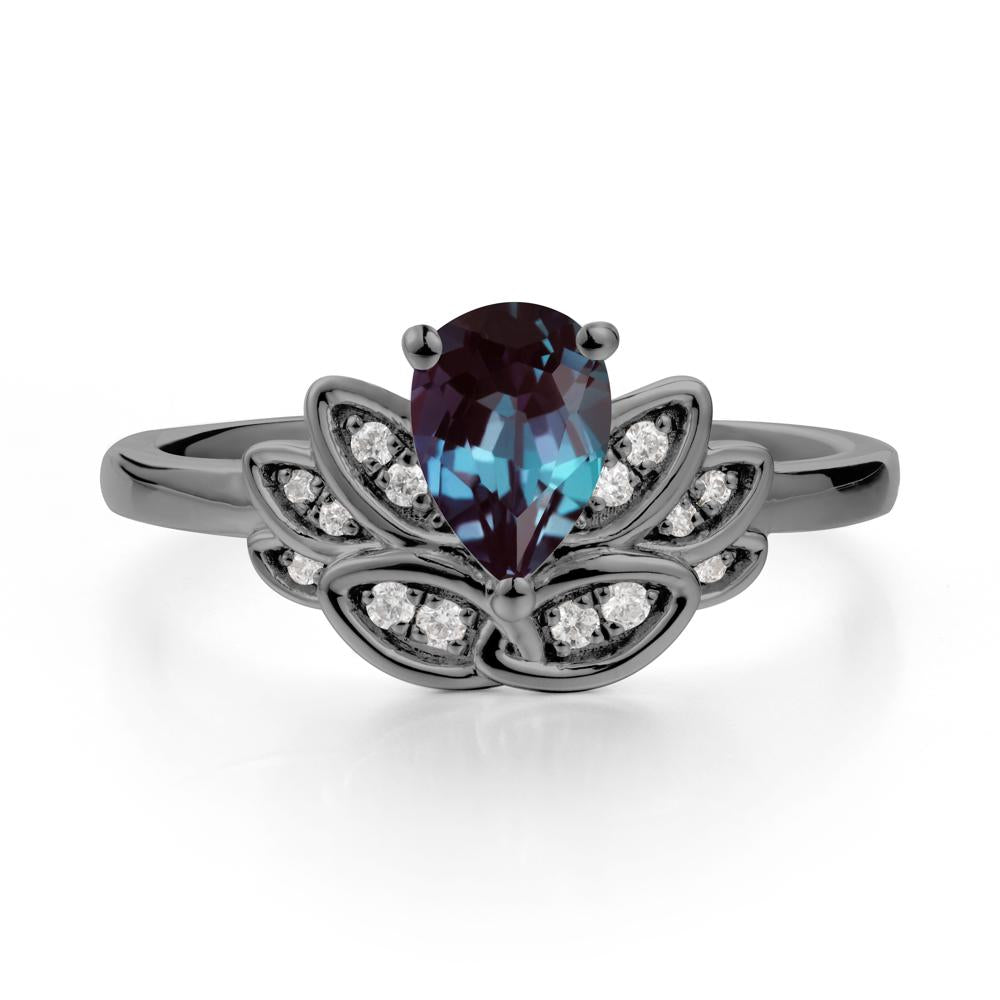 Lotus Flower Alexandrite Ring - LUO Jewelry #metal_black finish sterling silver