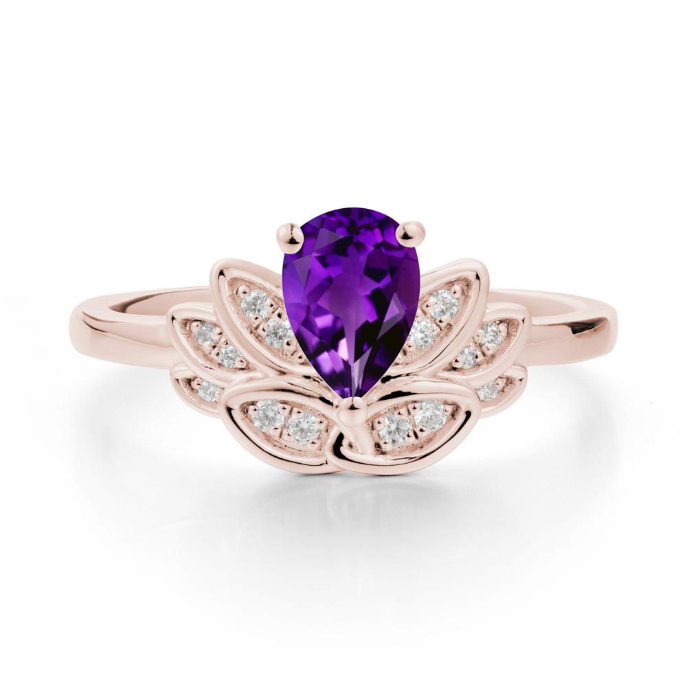 Lotus Flower Ring with Pear Cut Amethyst - LUO Jewelry #metal_14k rose gold