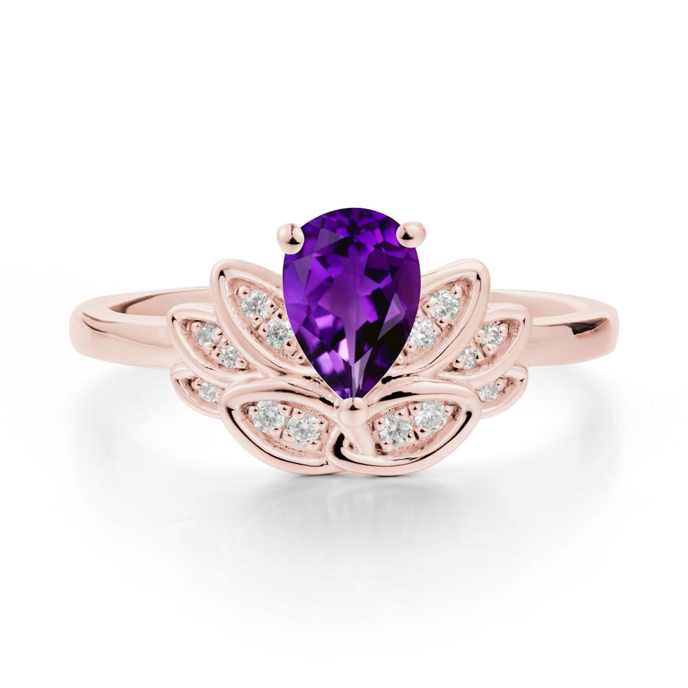 Lotus Flower Ring with Pear Cut Amethyst - LUO Jewelry #metal_18k rose gold