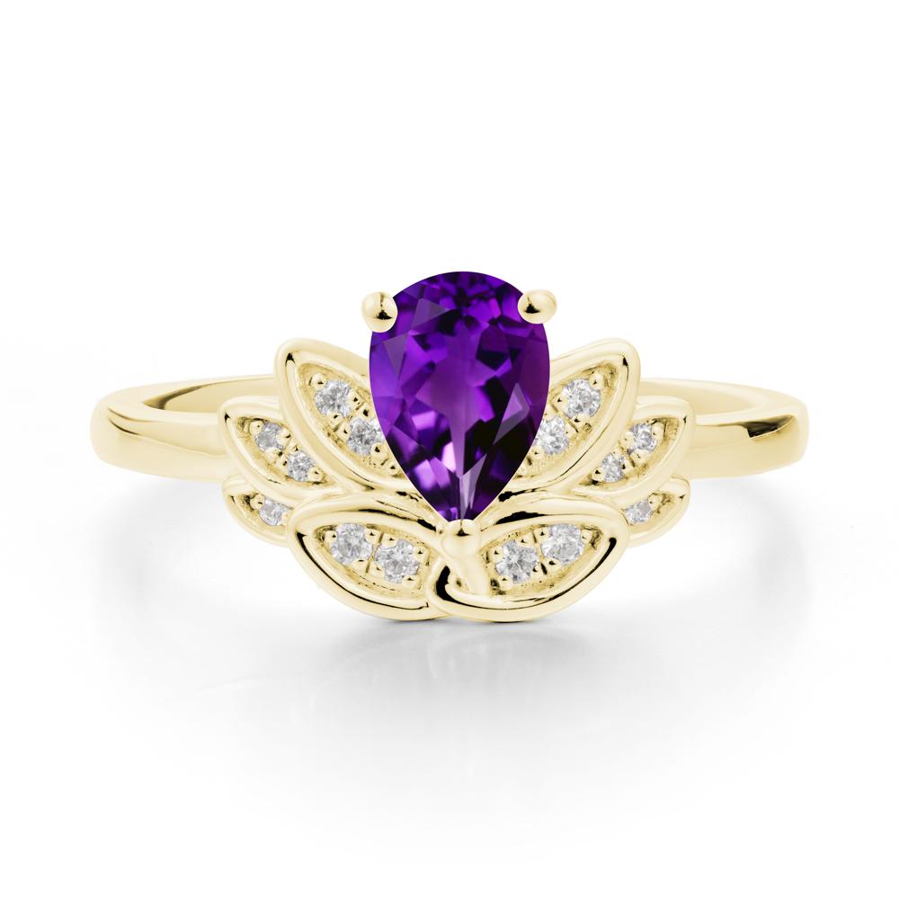 Lotus Flower Ring with Pear Cut Amethyst - LUO Jewelry #metal_18k yellow gold