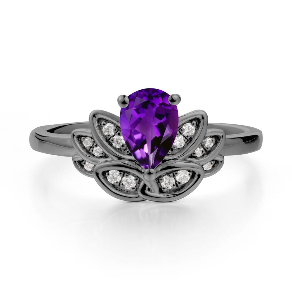 Lotus Flower Ring with Pear Cut Amethyst - LUO Jewelry #metal_black finish sterling silver