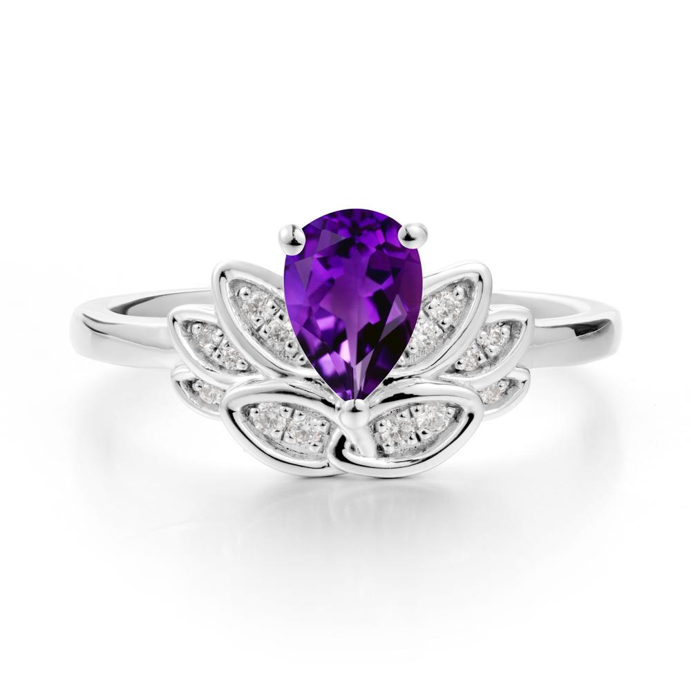 Lotus Flower Ring with Pear Cut Amethyst - LUO Jewelry #metal_sterling silver