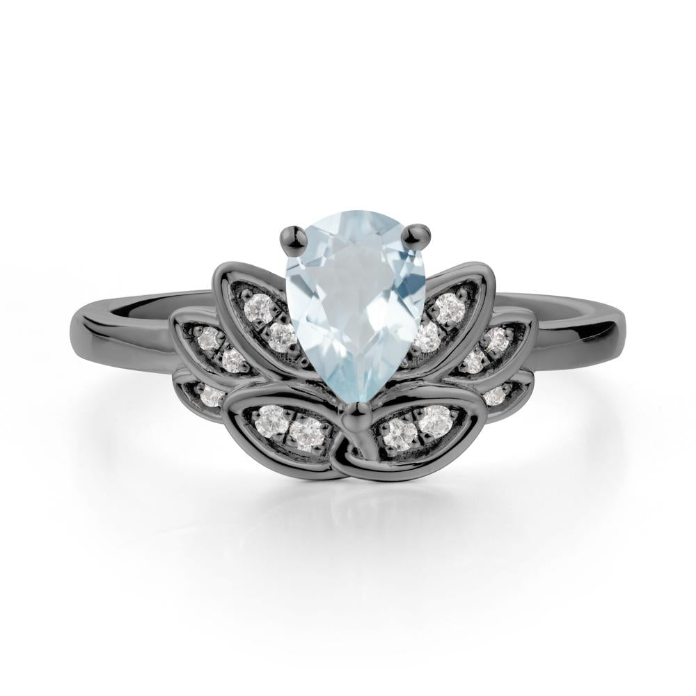 Teardrop Aquamarine Petal Ring - LUO Jewelry #metal_black finish sterling silver
