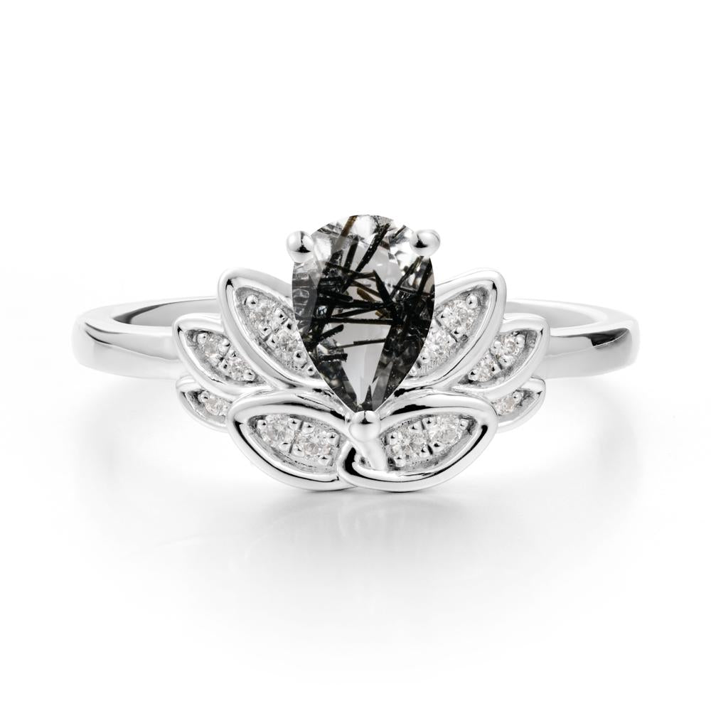 Lotus Flower Black Rutilated Quartz Ring - LUO Jewelry #metal_14k white gold