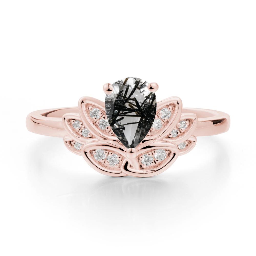 Lotus Flower Black Rutilated Quartz Ring - LUO Jewelry #metal_18k rose gold