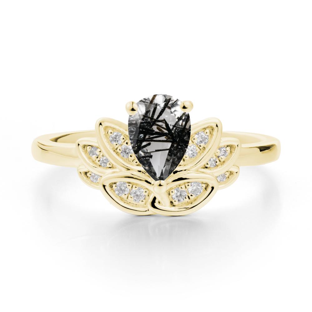 Lotus Flower Black Rutilated Quartz Ring - LUO Jewelry #metal_18k yellow gold