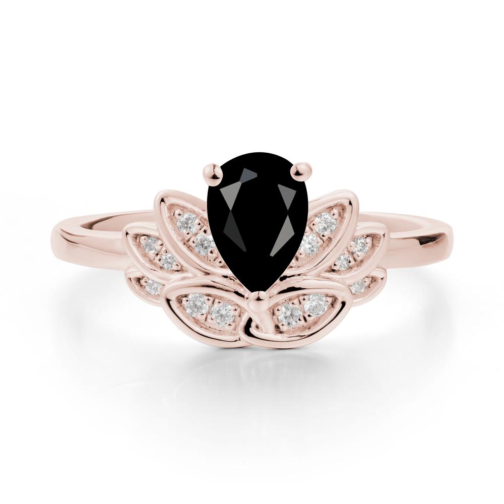 Lotus Flower Ring with Pear Cut Black Spinel - LUO Jewelry #metal_14k rose gold