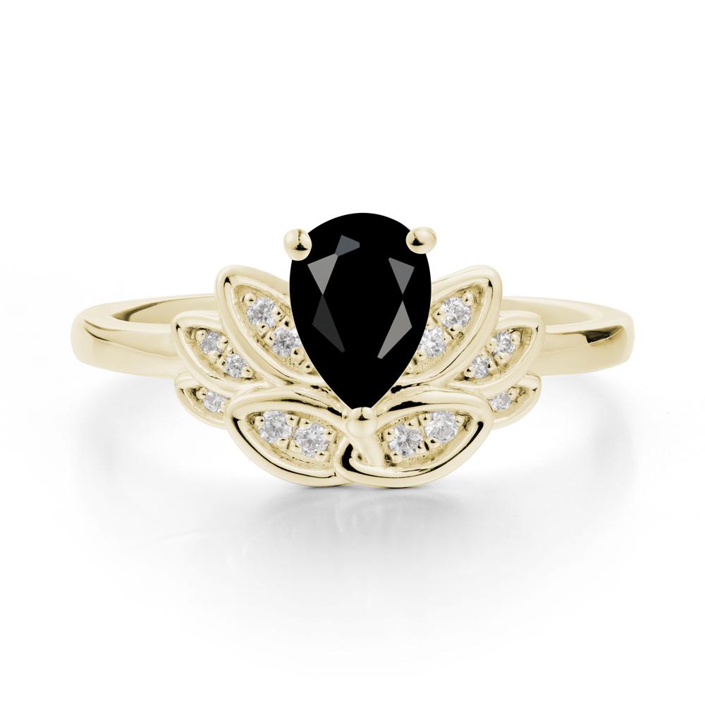 Lotus Flower Ring with Pear Cut Black Spinel - LUO Jewelry #metal_14k yellow gold