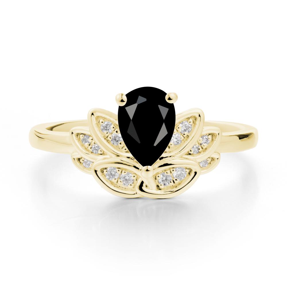 Lotus Flower Ring with Pear Cut Black Spinel - LUO Jewelry #metal_18k yellow gold