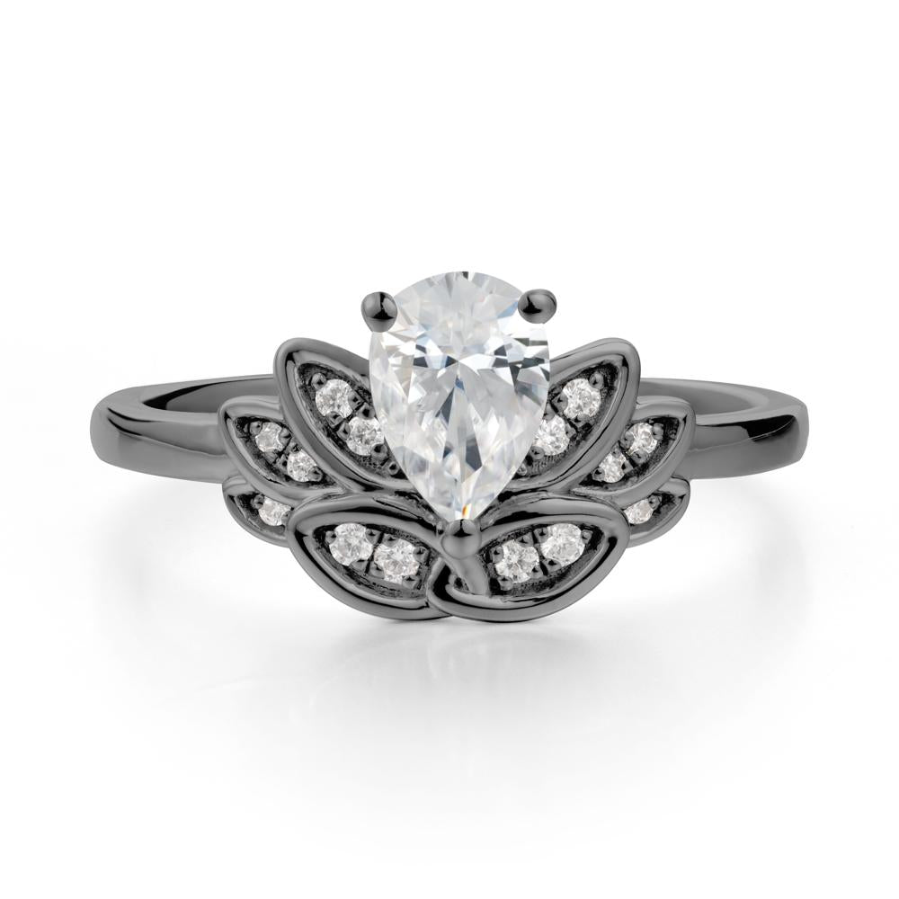 Lotus Flower Cubic Zirconia Ring - LUO Jewelry #metal_black finish sterling silver