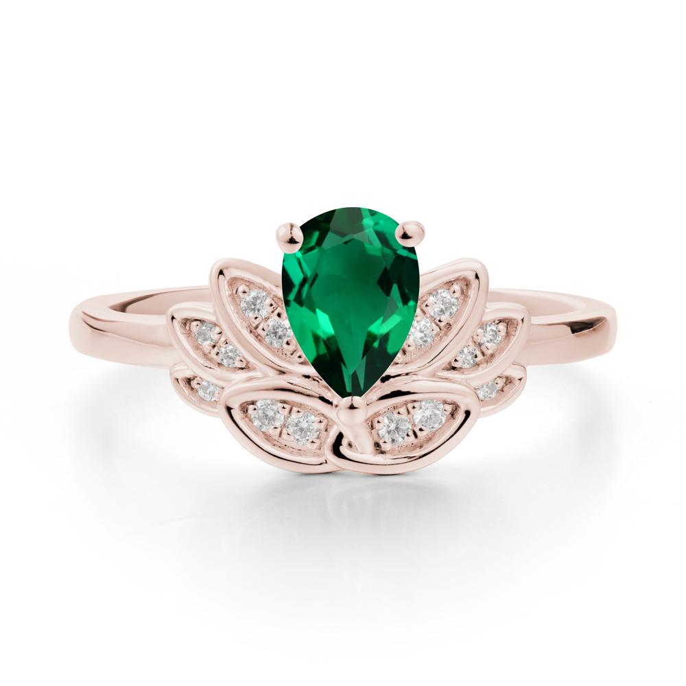 Lotus Flower Ring with Pear Cut Emerald - LUO Jewelry #metal_14k rose gold