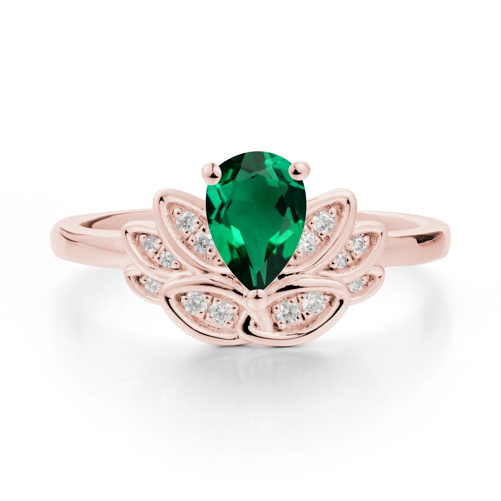 Lotus Flower Ring with Pear Cut Emerald - LUO Jewelry #metal_18k rose gold