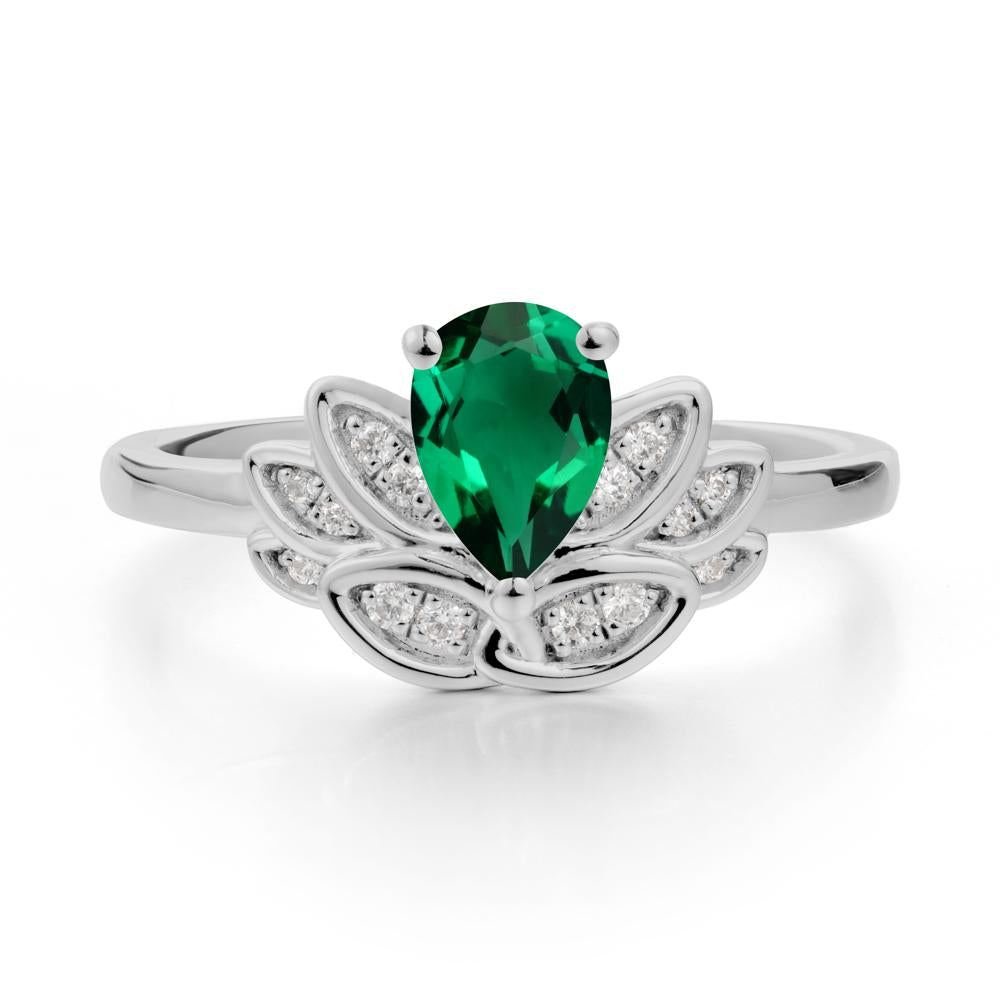 Lotus Flower Ring with Pear Cut Emerald - LUO Jewelry #metal_platinum