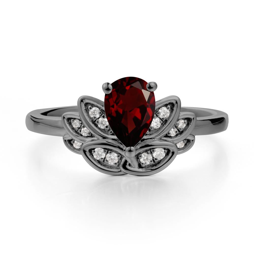 Teardrop Garnet Petal Ring - LUO Jewelry #metal_black finish sterling silver