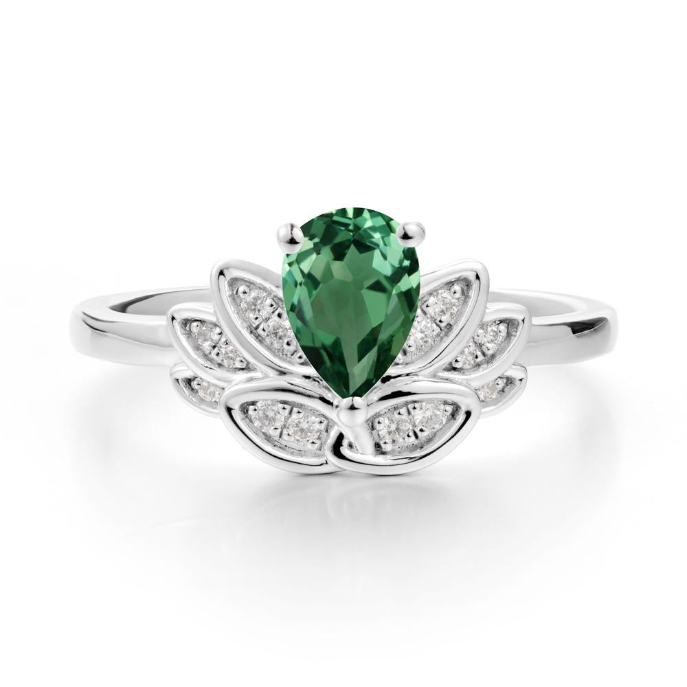 Lotus Flower Ring with Pear Cut Green Sapphire - LUO Jewelry #metal_14k white gold