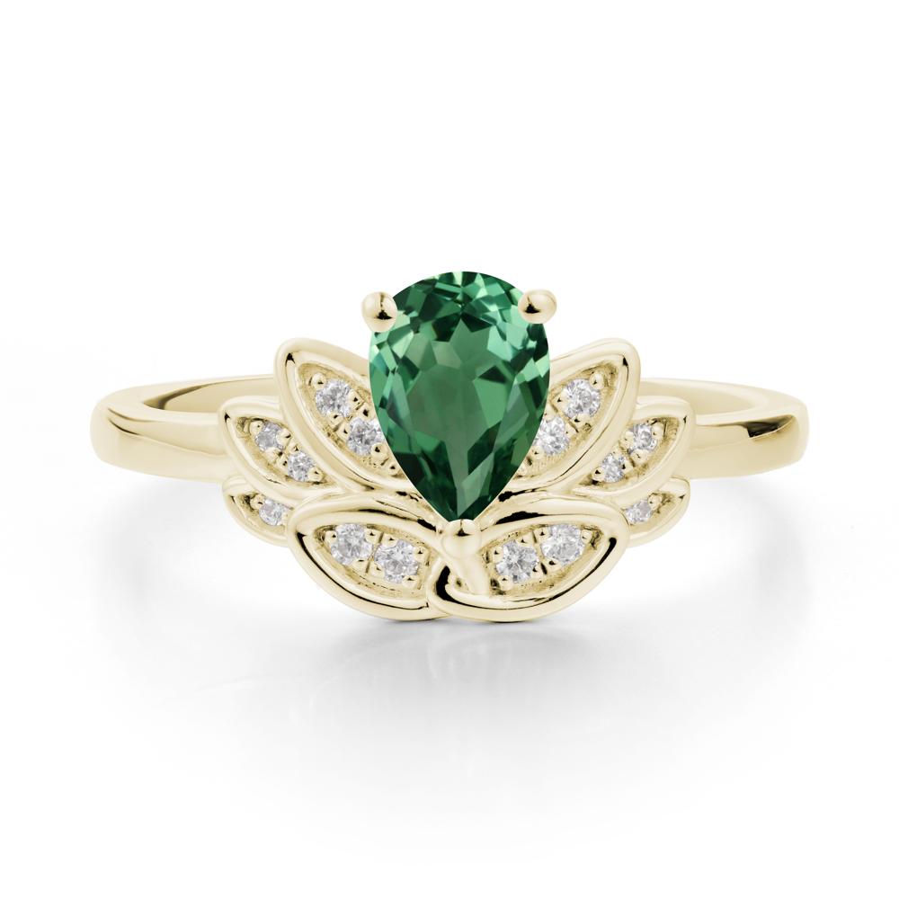 Lotus Flower Ring with Pear Cut Green Sapphire - LUO Jewelry #metal_14k yellow gold