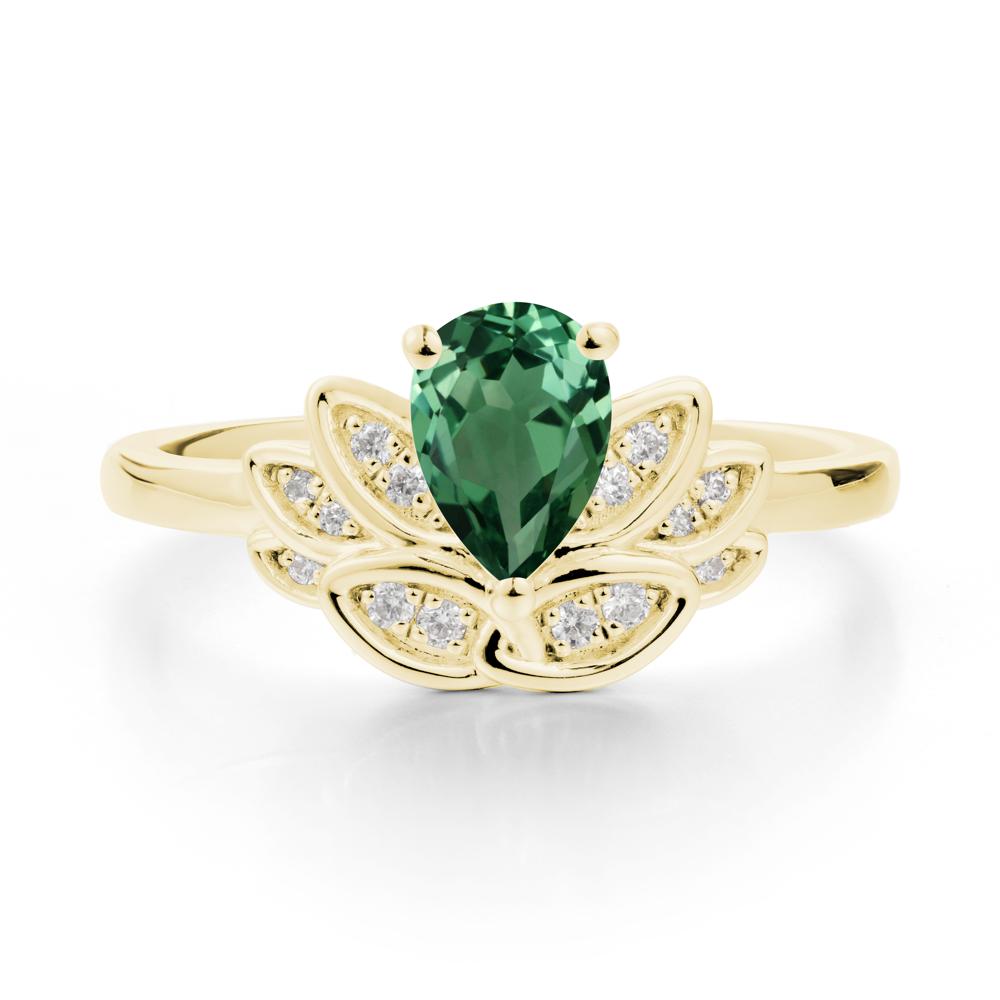 Lotus Flower Ring with Pear Cut Green Sapphire - LUO Jewelry #metal_18k yellow gold