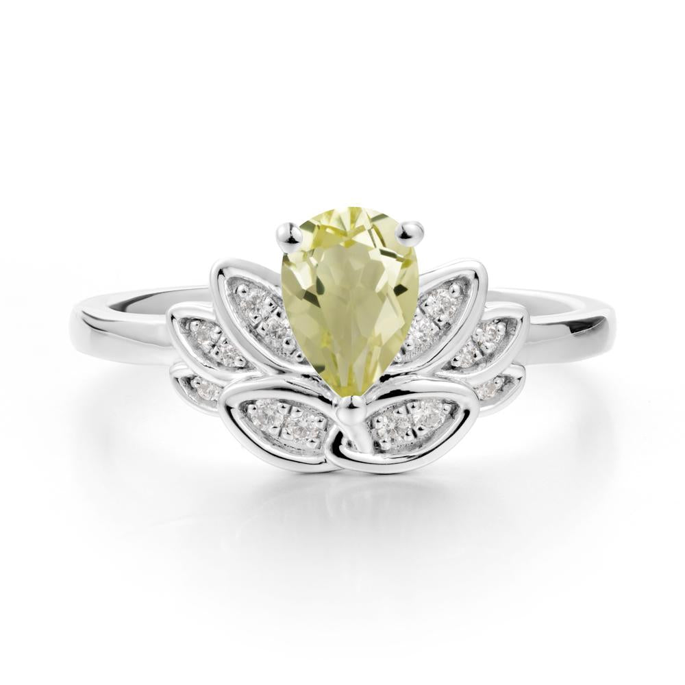 Teardrop Lemon Quartz Petal Ring - LUO Jewelry #metal_14k white gold